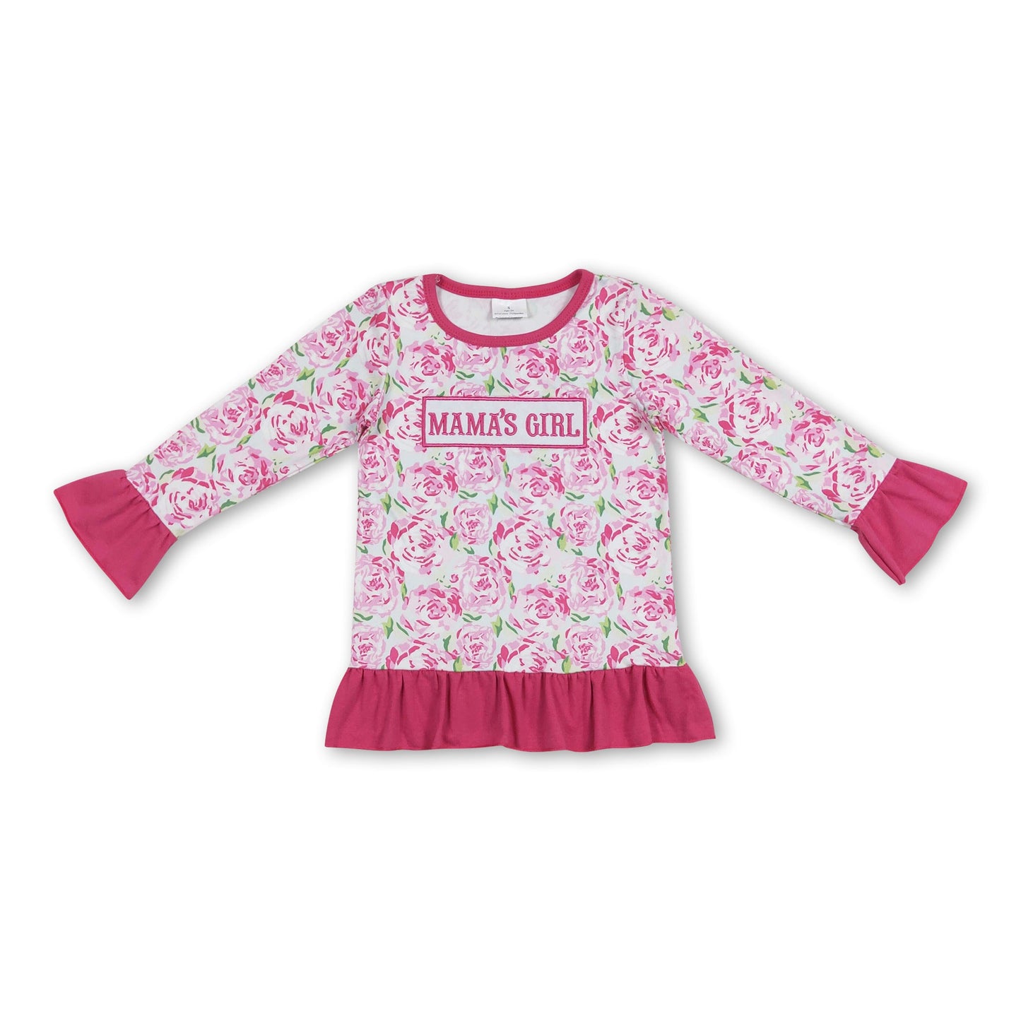 Pink floral Mama's girl ruffle baby kids shirt