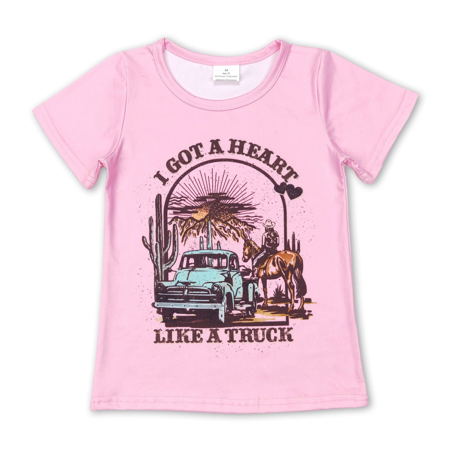 Pink short sleeves I got a heart like a truck girls western shirt