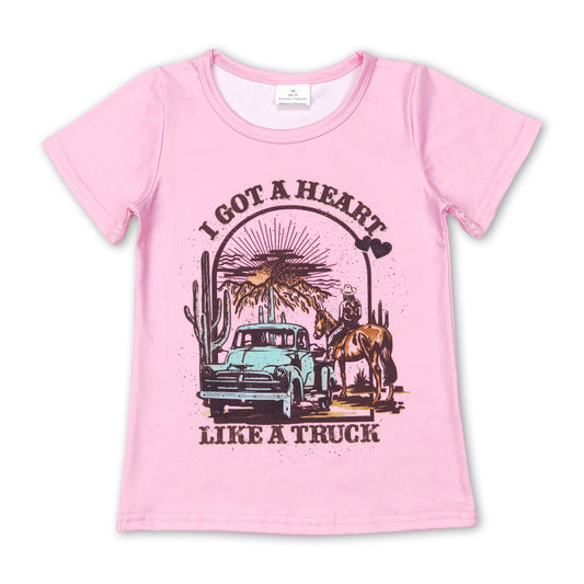 Pink short sleeves I got a heart like a truck girls western shirt
