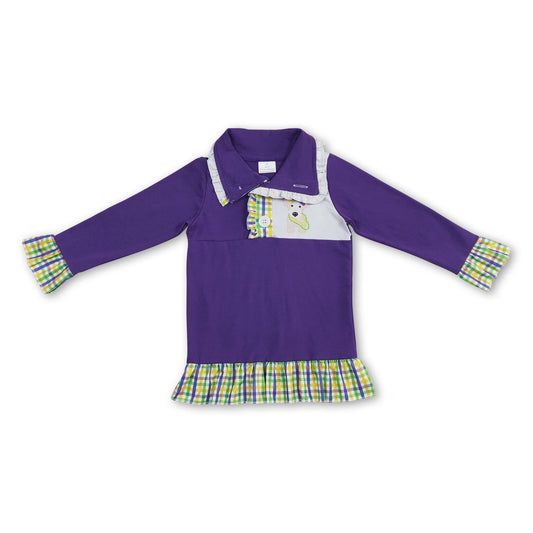 Plaid ruffle dog girls mardi gras zipper pullover