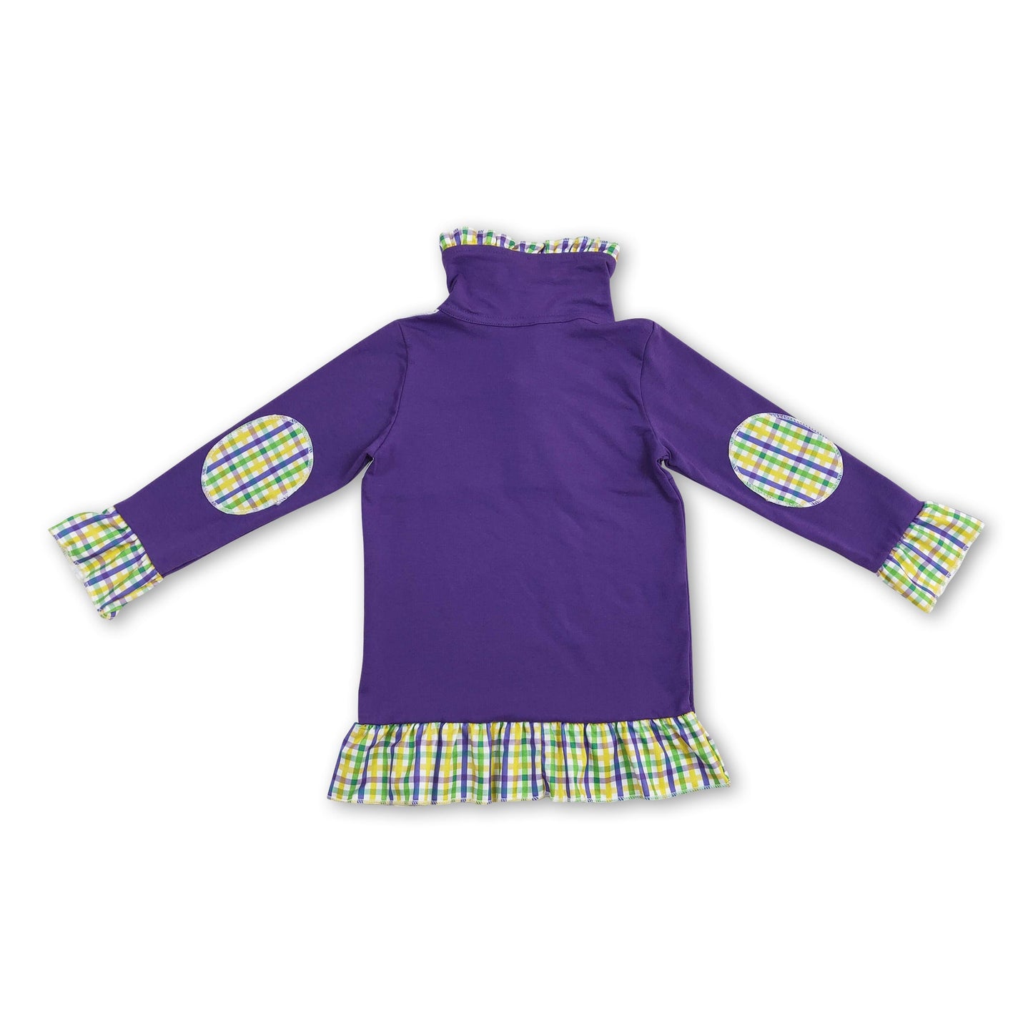 Plaid ruffle dog girls mardi gras zipper pullover