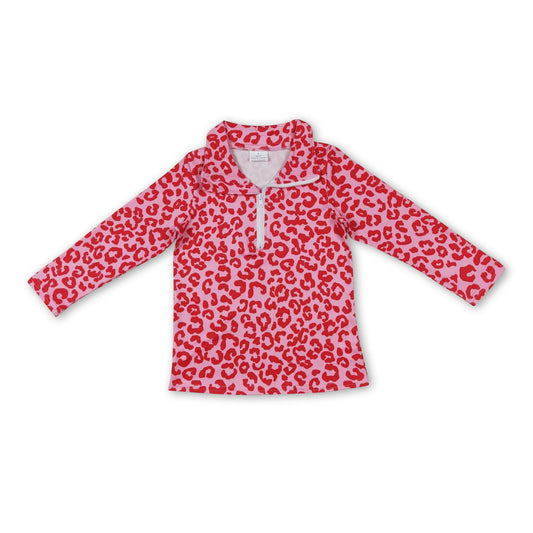 Pink leopard long sleeves girls valentine's zipper pullover