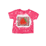 Short sleeves hot pink leopard strawberry girls shirt