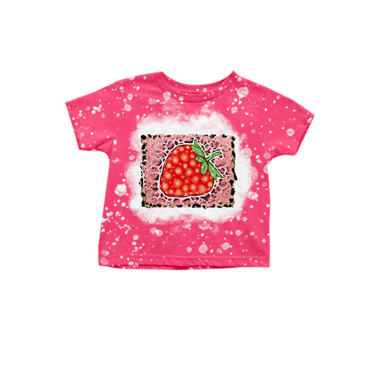 Short sleeves hot pink leopard strawberry girls shirt