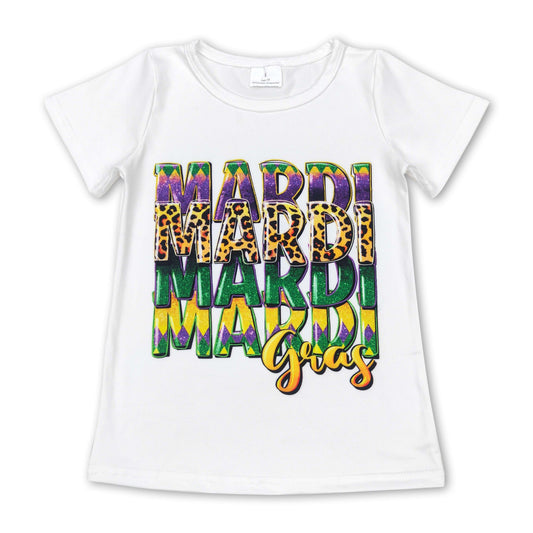 Short sleeves leoparad mardi gras baby girls shirt