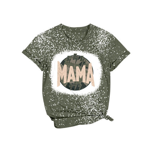 Olive mama camo bleached adult women shirt