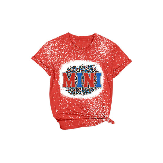 Red blue leopard mini kids girls 4th of july shirt