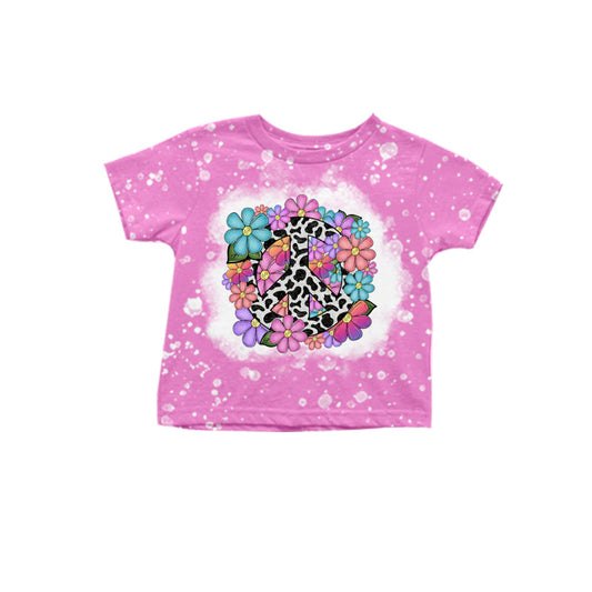 Pink bleached cow print floral baby girls summer shirt