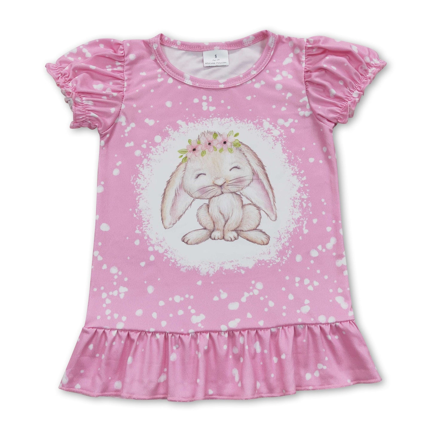 Short sleeves pink bleached bunny floral girls easter shirt