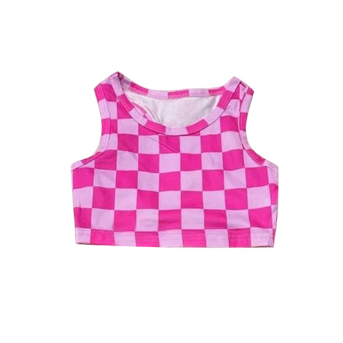 Sleeveless hot pink plaid baby girls shirt