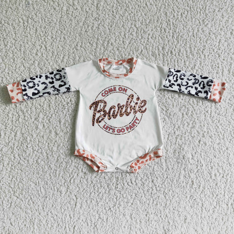 Leopard long sleeve white let's go party baby girls romper