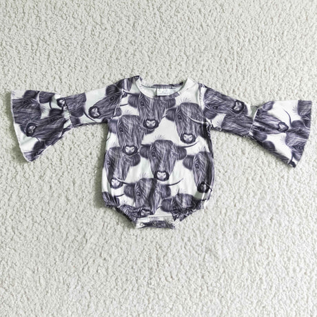 Highland cow ruffle sleeve baby girls romper