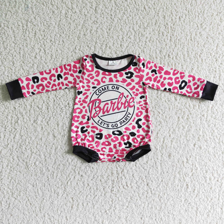 Pink leopard let's go party baby girls romper