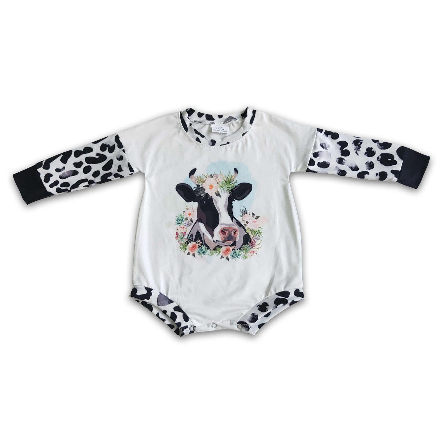 Long sleeves cow print baby girls romper