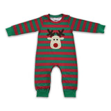 Red green stripe reindeer embroidery boy Christmas romper