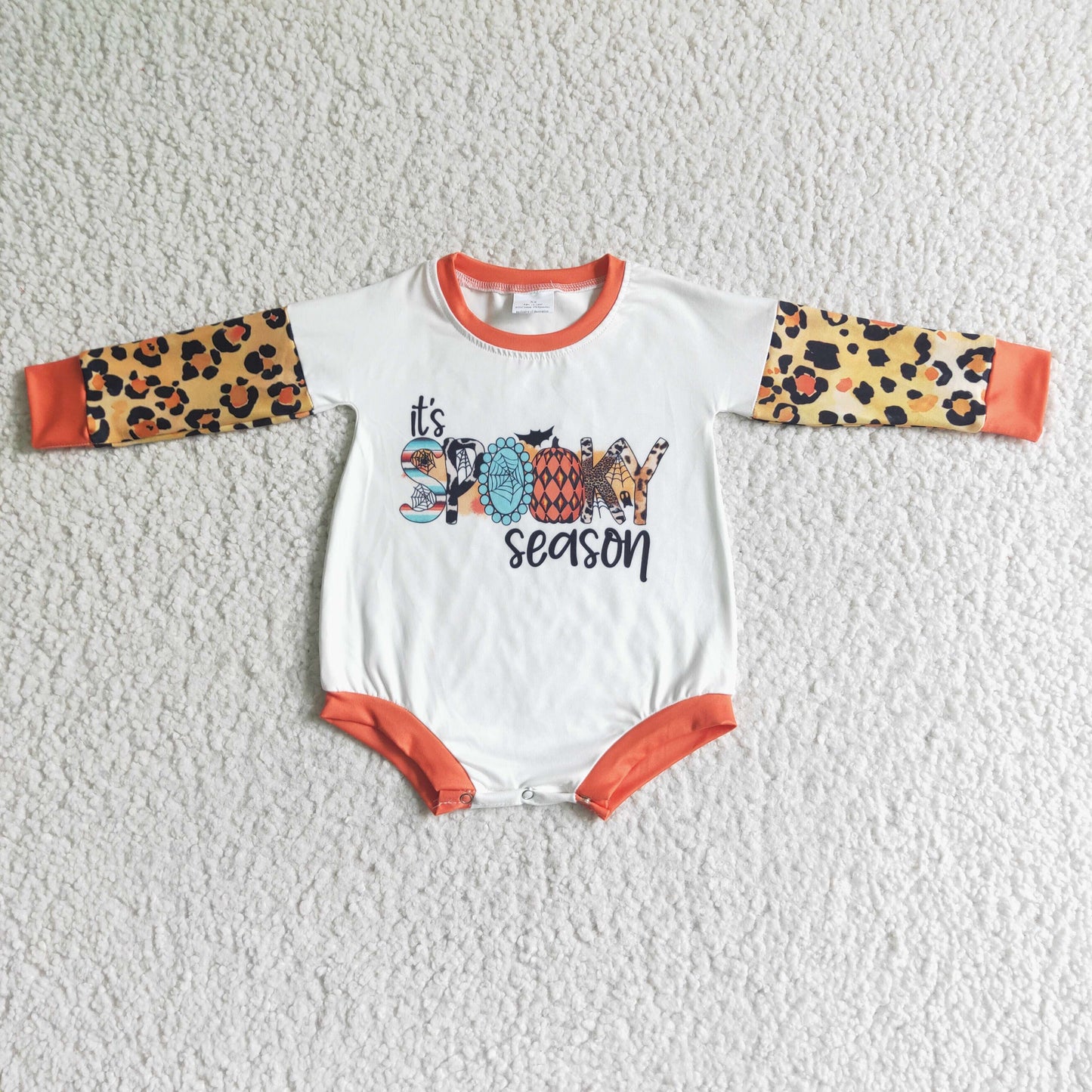 It's spooky season leopard baby girls romper