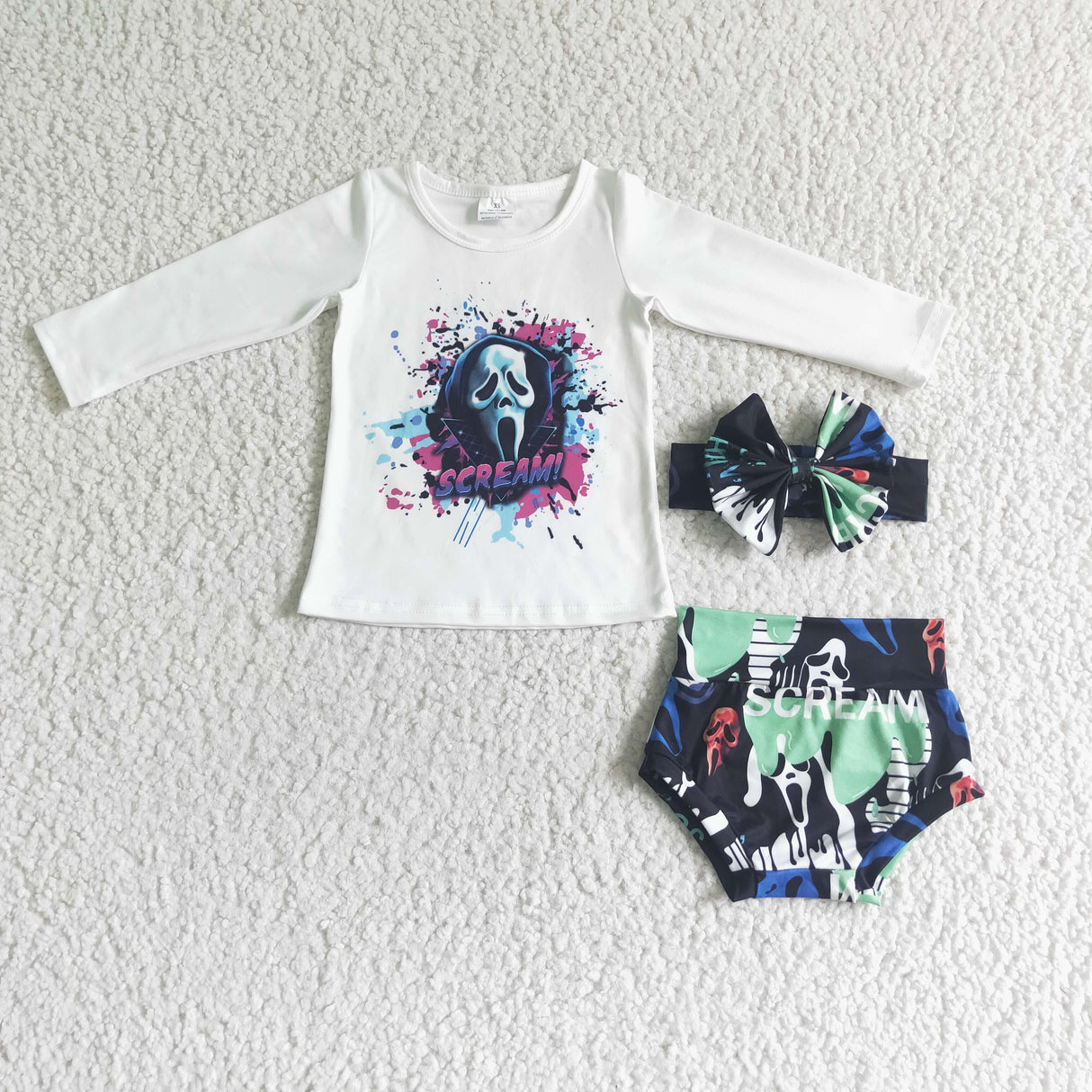 Skull long sleeve baby girls Halloween bummies set