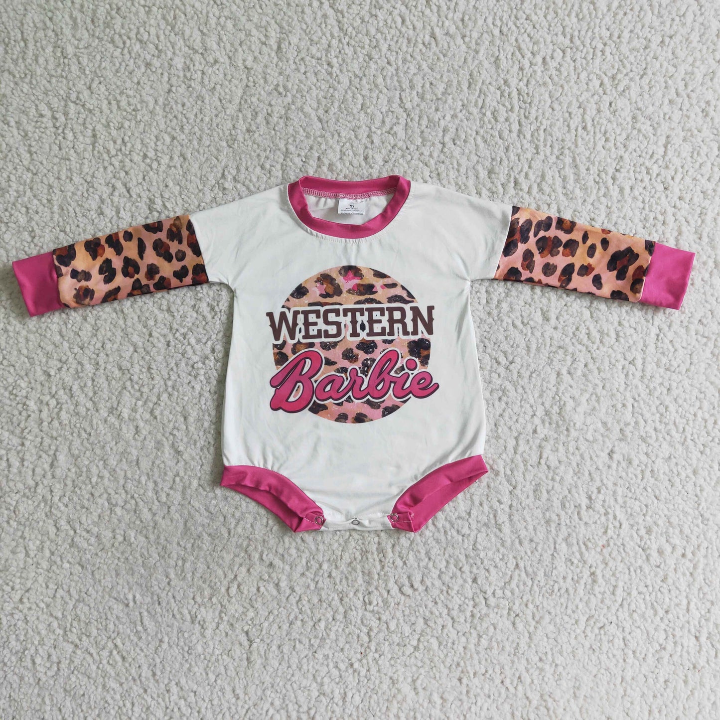 Hot pink leopard long sleeve party baby western romper