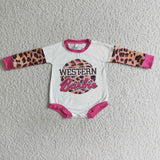 Hot pink leopard long sleeve party baby western romper