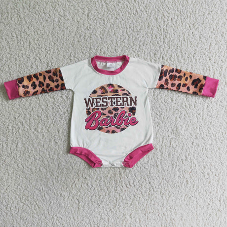 Hot pink leopard long sleeve party baby western romper
