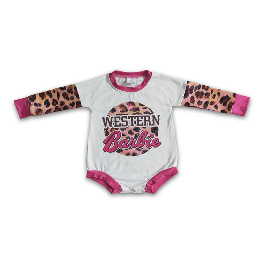 Hot pink leopard long sleeve party baby western romper
