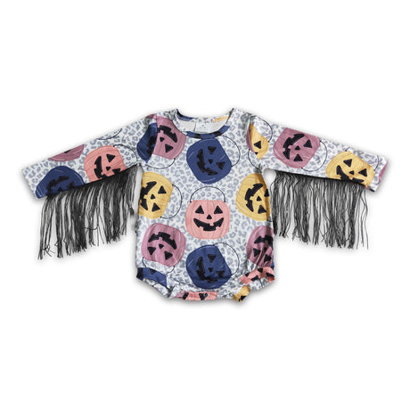 Pumpkin tassels sleeves baby girls Halloween romper