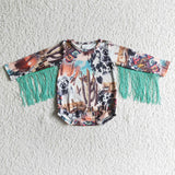 Highland cow cactus tassels baby girls romper