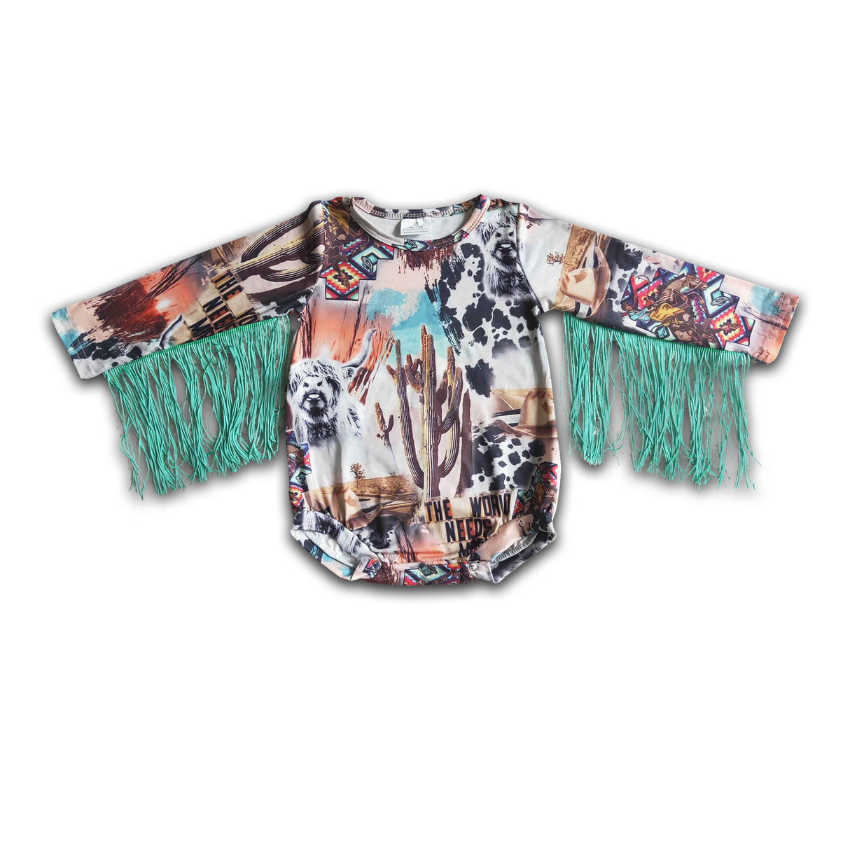 Highland cow cactus tassels baby girls romper