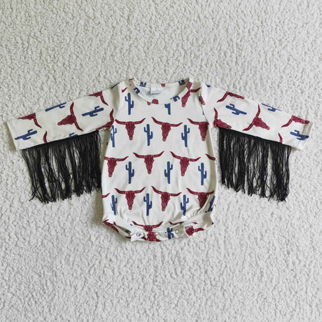 Cow cactus long sleeves tassels baby western romper