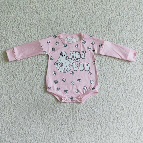 Hey boo pink floral baby girls Halloween romper