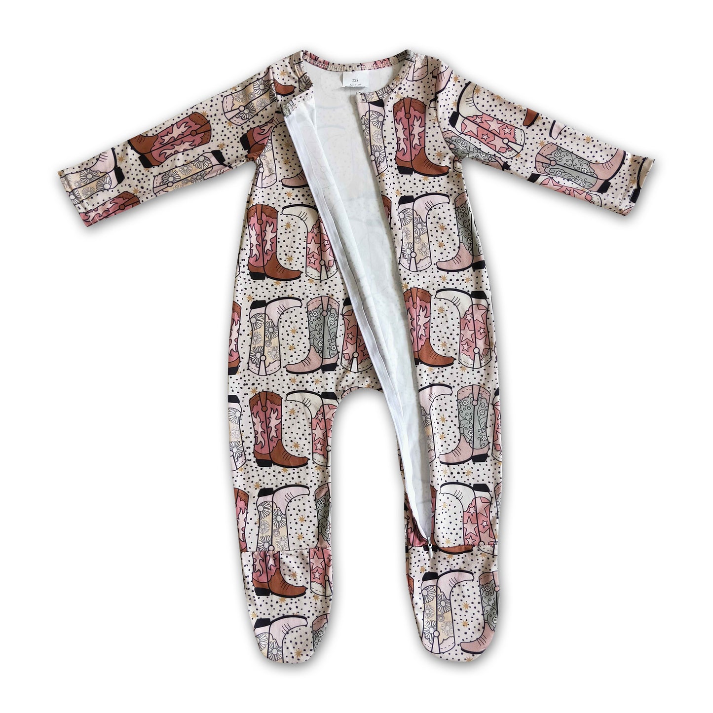 Boots print baby western footed zip coverall
