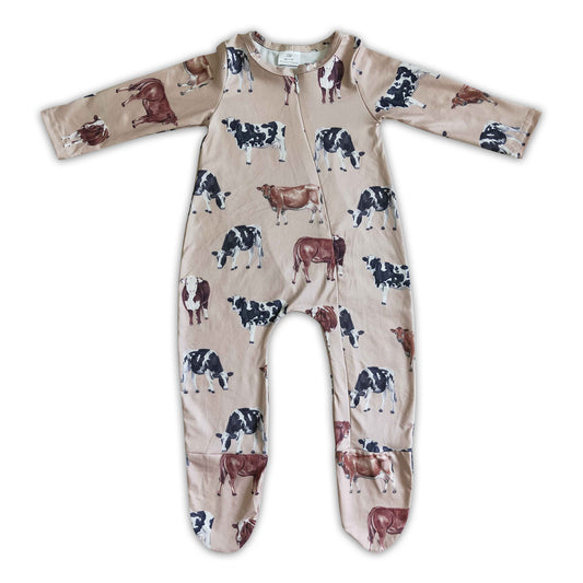Cows kahki baby footed zip coverall