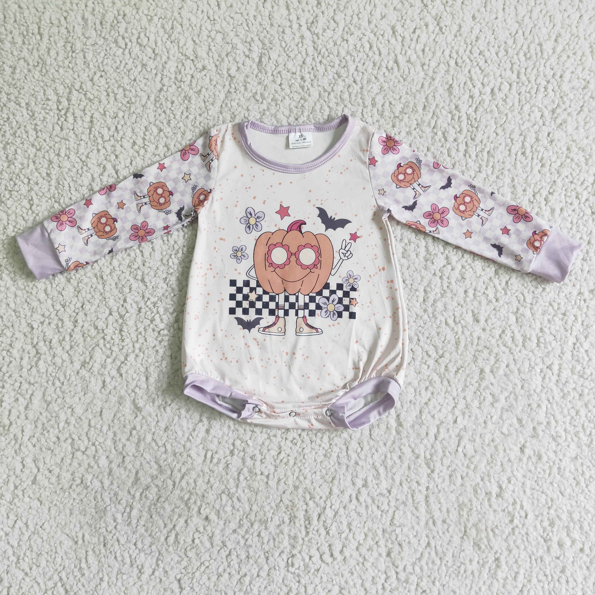 Floral pumpkin bat baby kids Halloween romper