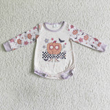 Floral pumpkin bat baby kids Halloween romper