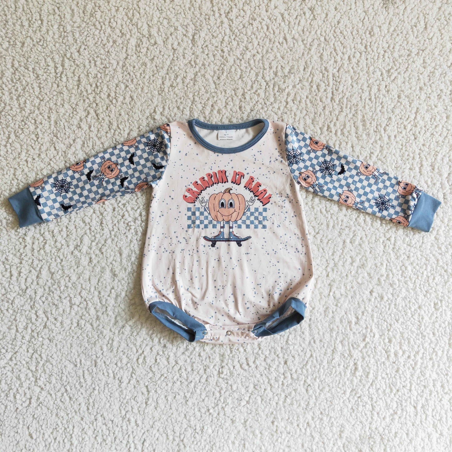 Plaid pumpkin bat kids baby Halloween romper