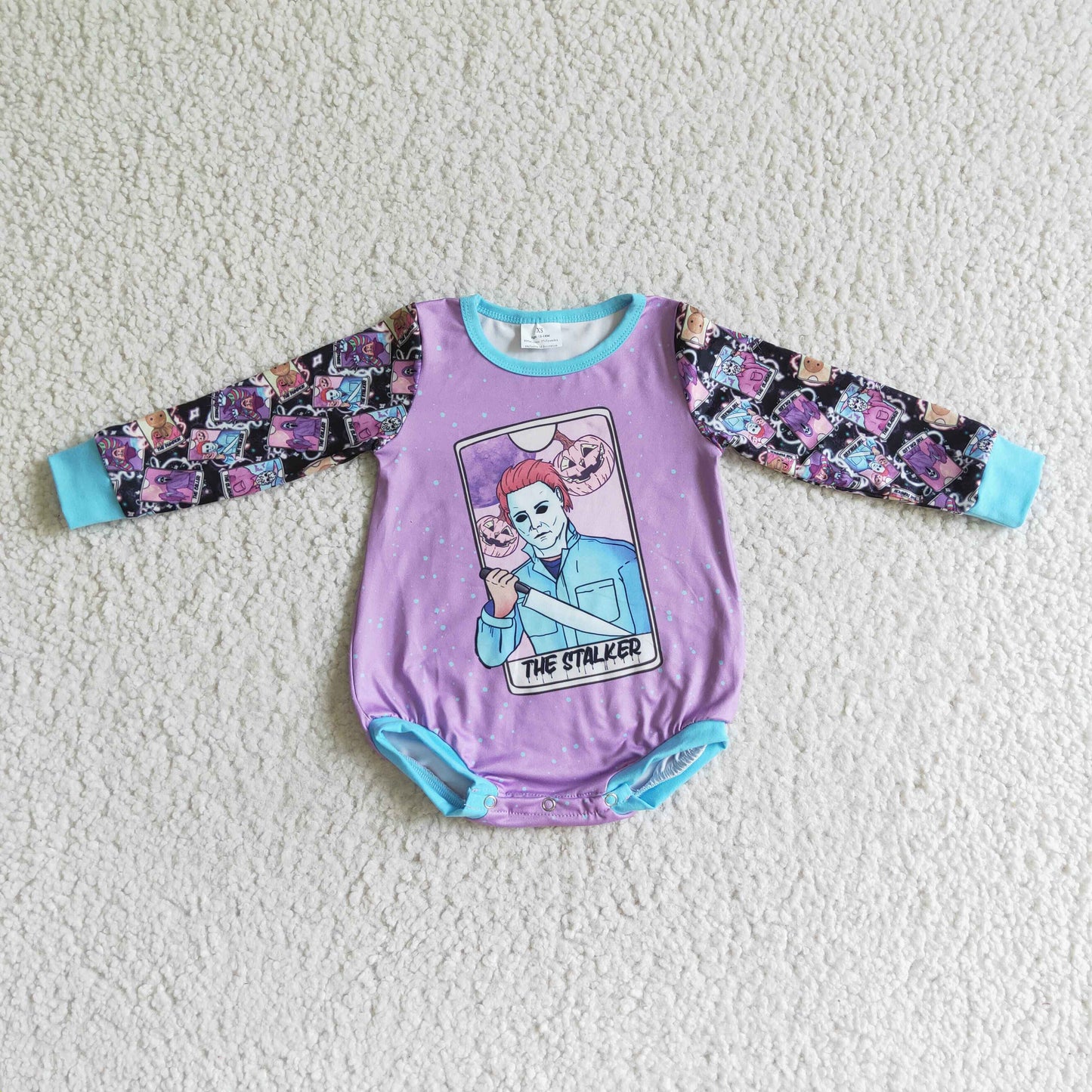 Pumpkin purple blue baby girls Halloween romper