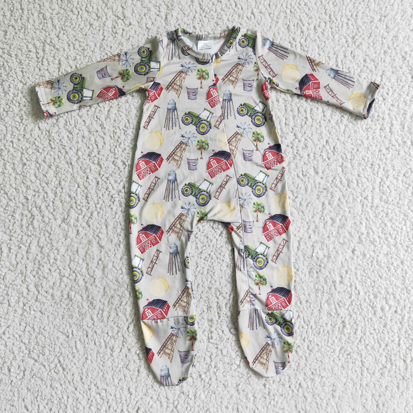 Farm tractor baby footed zip coverall