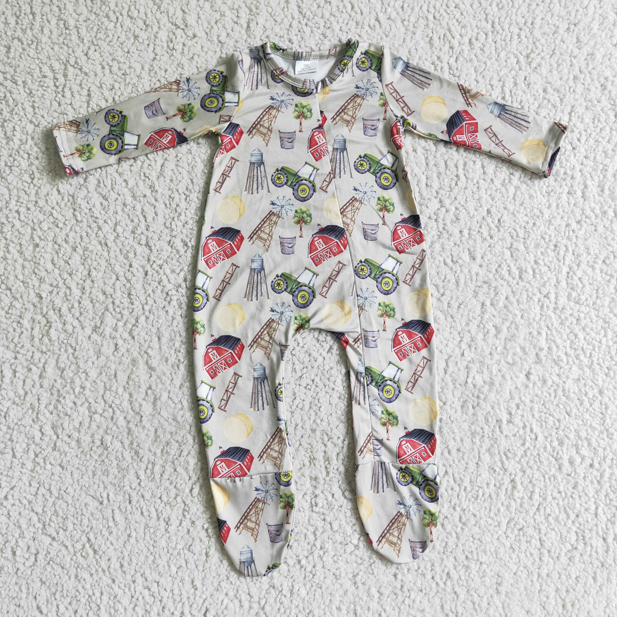 Farm tractor baby footed zip coverall