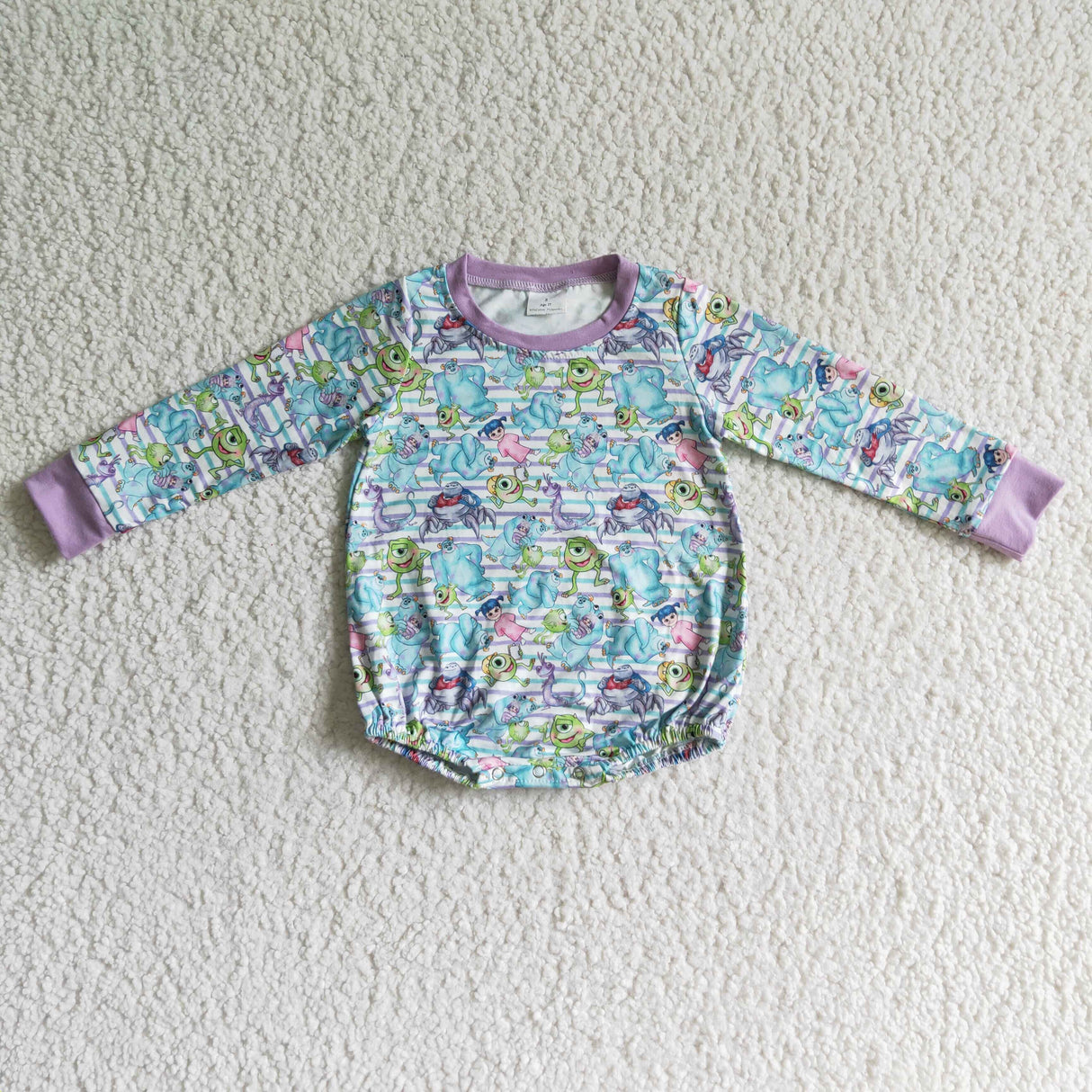 Monster stripe baby girls long sleeve romper