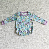 Monster stripe baby girls long sleeve romper