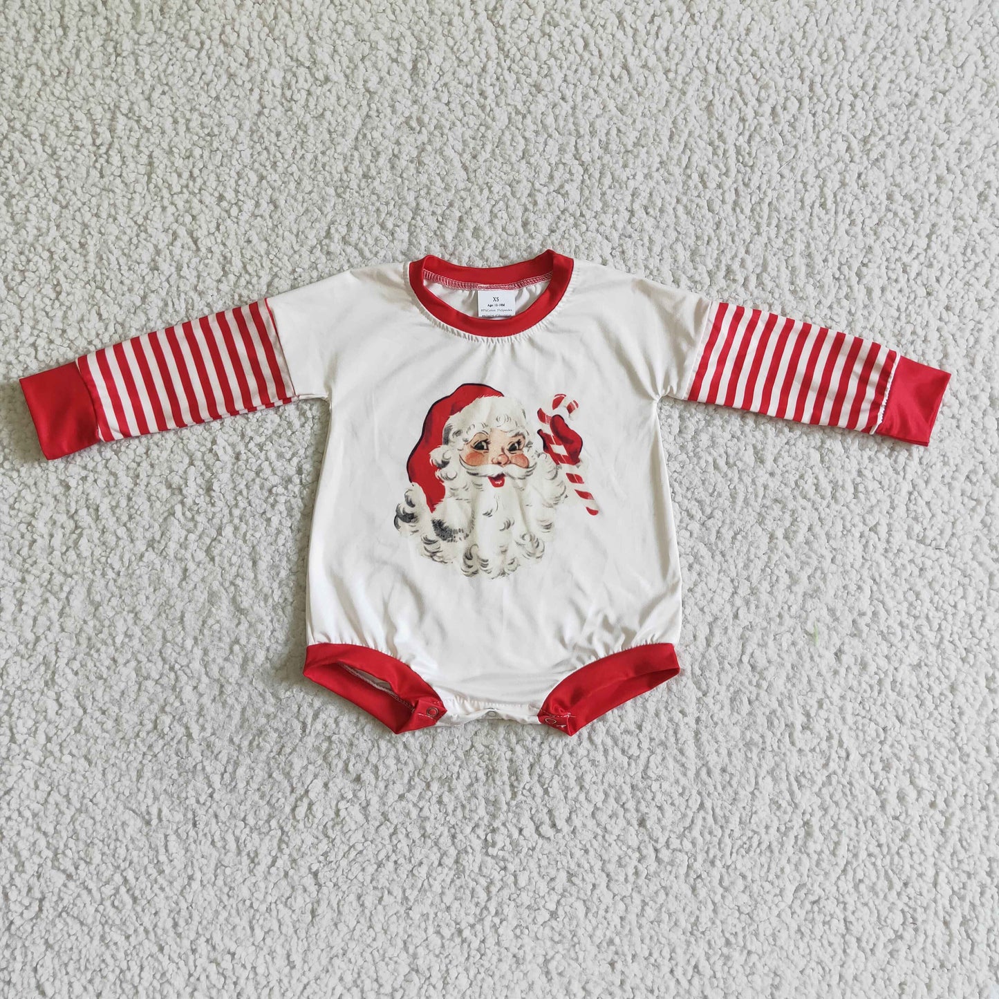 Santa print stripe sleeve baby girls Christmas romper