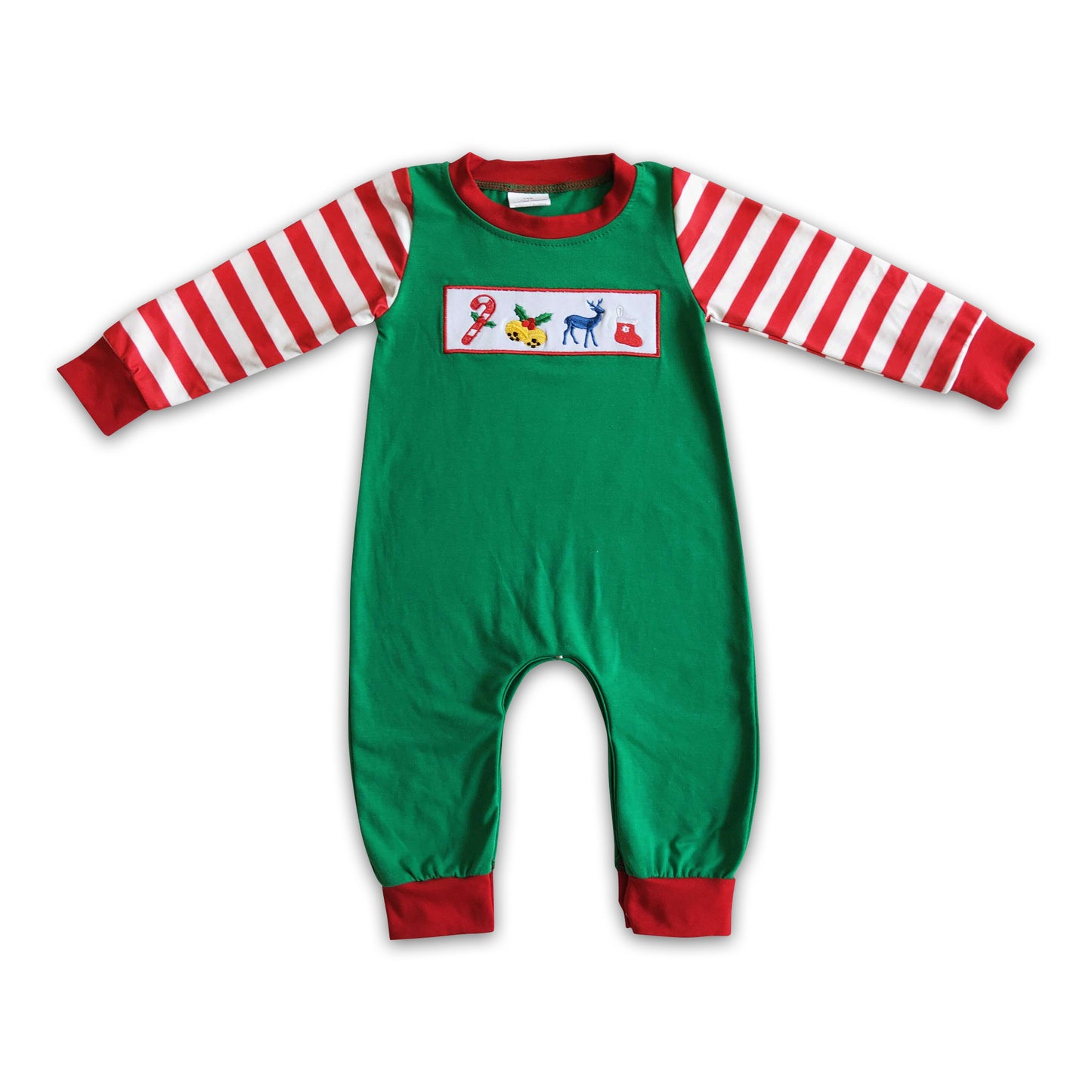 Candy cane jingle bell deer socks baby Christmas romper