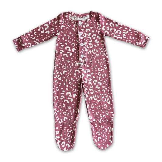 Leopard long sleeve baby girls fall footed snaps coverall