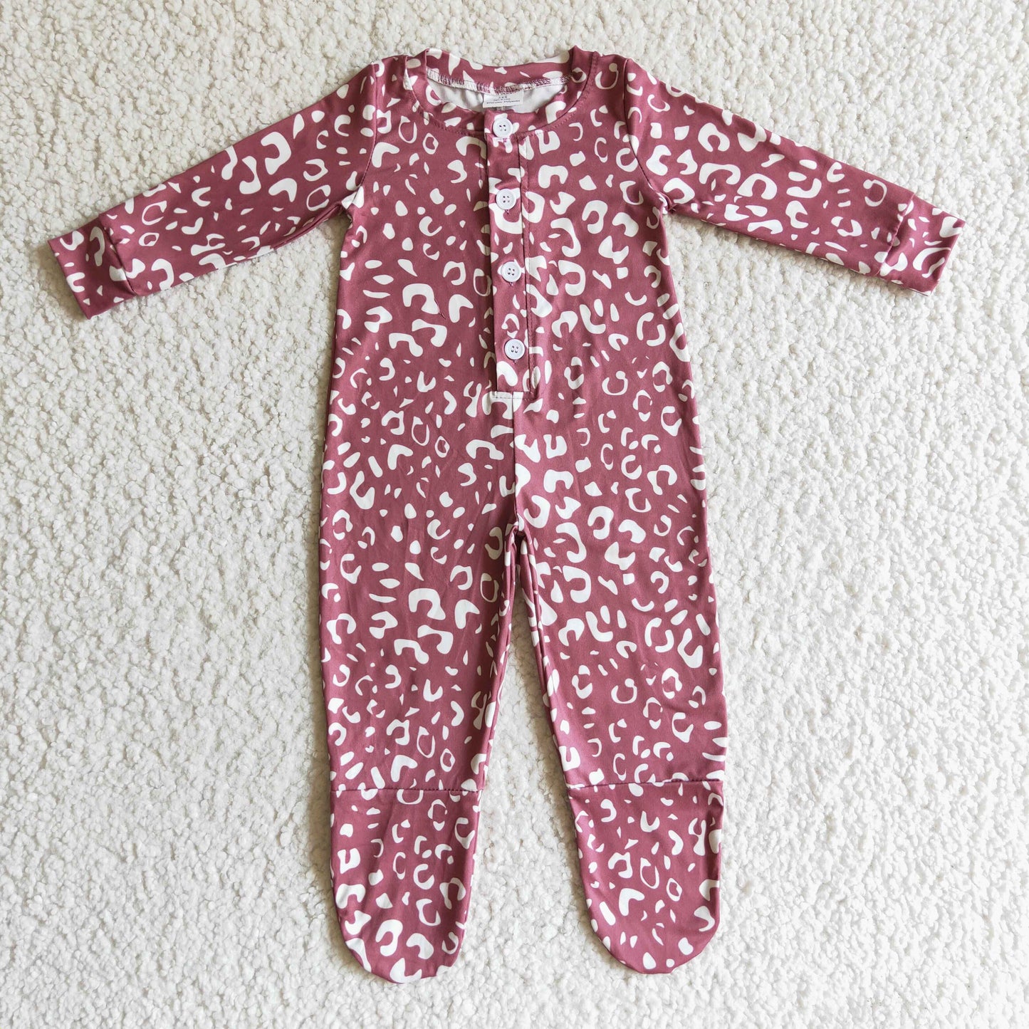 Leopard long sleeve baby girls fall footed snaps coverall