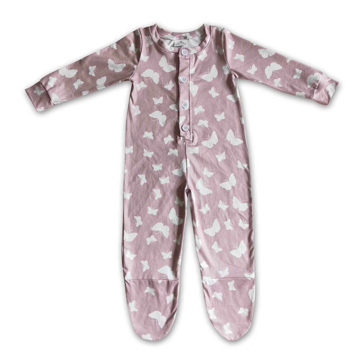 Butterfly long sleeve baby girls fall footed snaps coverall