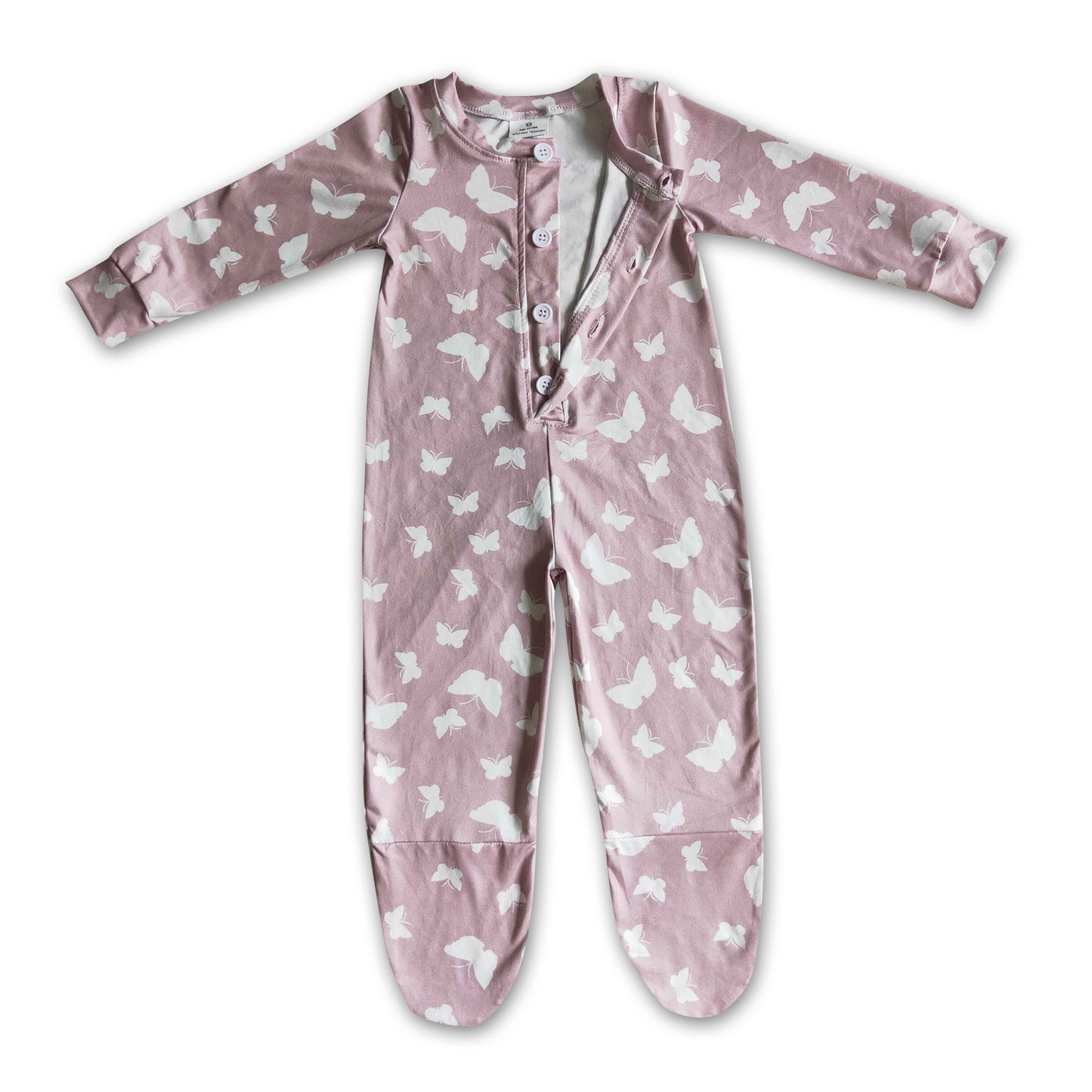 Butterfly long sleeve baby girls fall footed snaps coverall