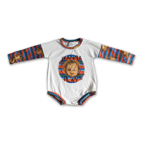 Wanna play stripe baby girls Halloween romper