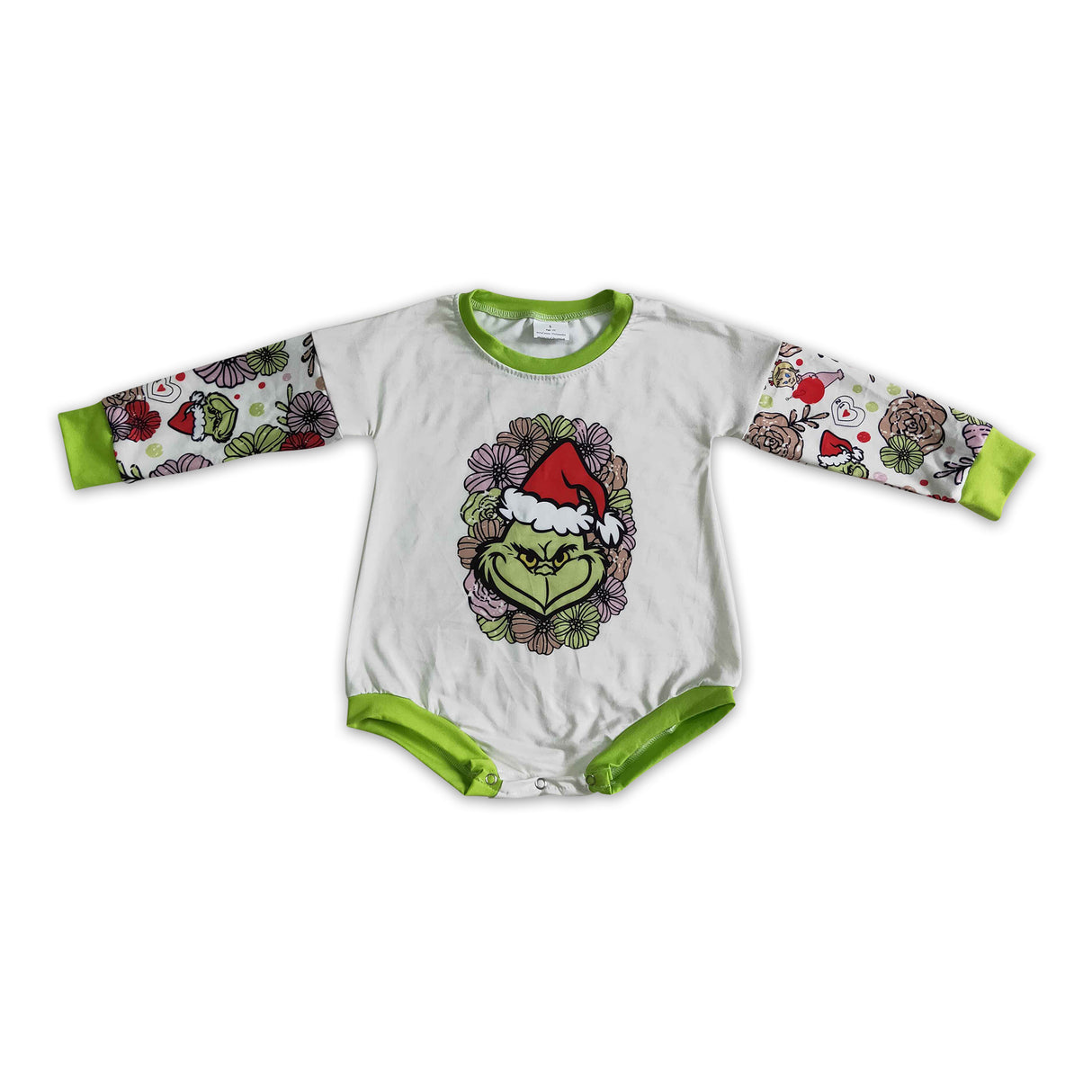 Green face floral kids baby Christmas romper