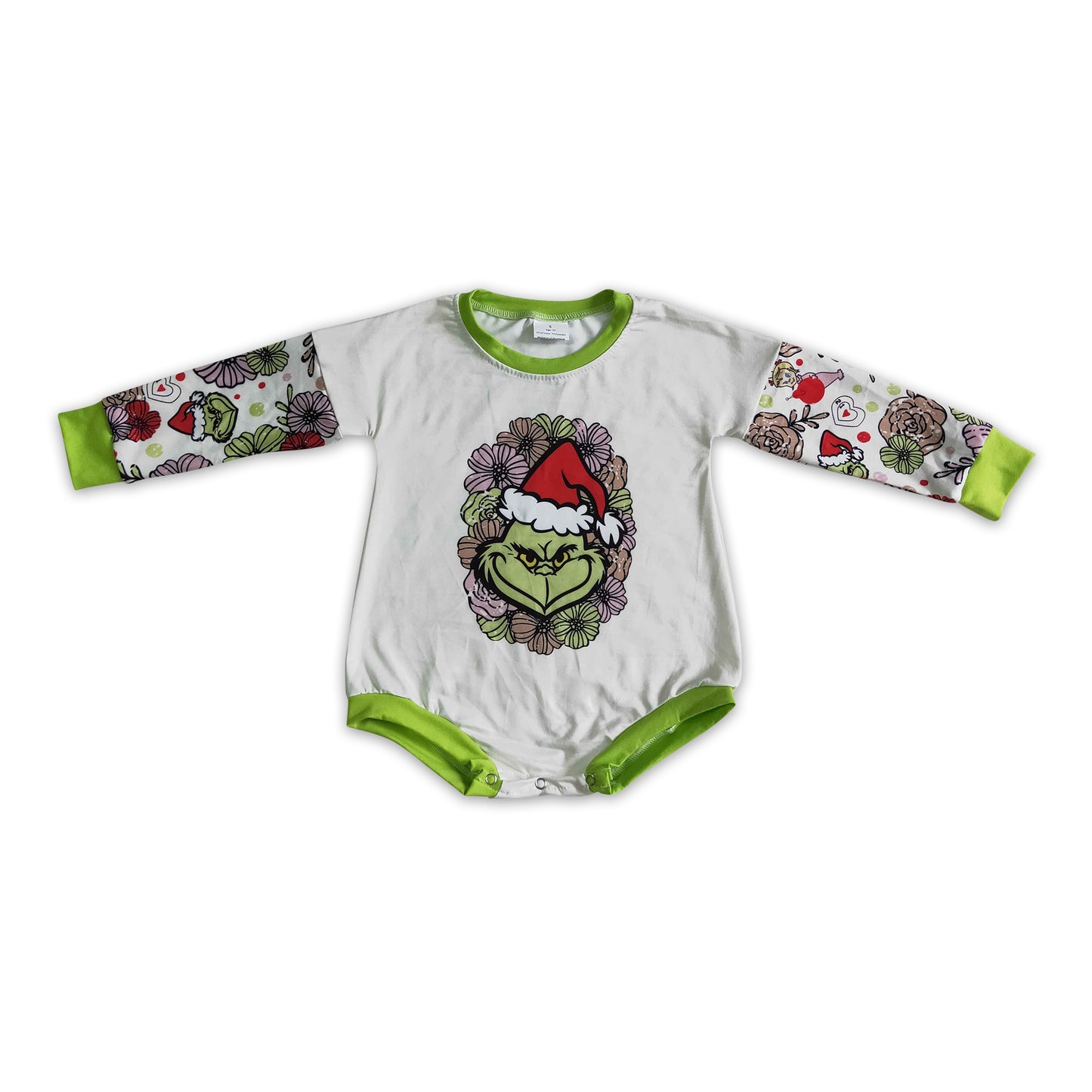 Green face floral kids baby Christmas romper
