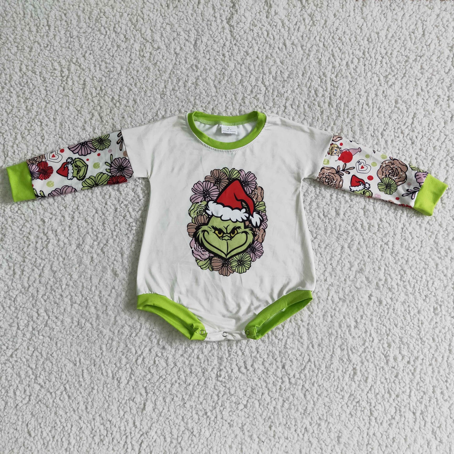 Green face floral kids baby Christmas romper